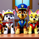 ** Prompt: "Paw Patrol pups working as a team to solve a problem, showcasing diversity and friendship, bright colors, cartoon style. Focus on cooperation and problem-solving."

**