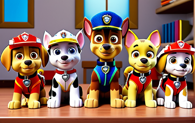 ** Prompt: "Paw Patrol pups working as a team to solve a problem, showcasing diversity and friendship, bright colors, cartoon style. Focus on cooperation and problem-solving."
**