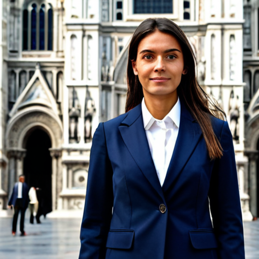 퍼피구조대 시청 연령대 분석 - Professional Businesswoman in Milan**
"A professional businesswoman in a modest business suit, stan...