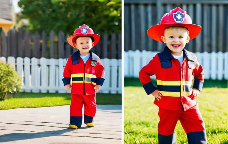 퍼피구조대 캐릭터별 코스튬 - **Prompt:** A cheerful 5-year-old boy, dressed as Marshall from Paw Patrol, is joyfully pretending t...