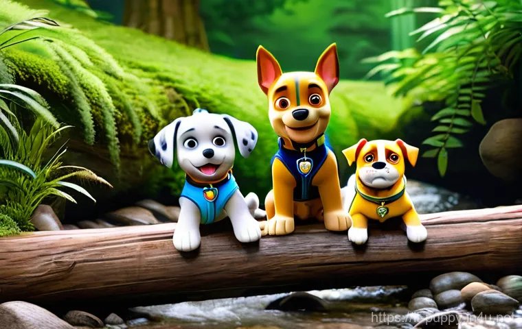 퍼피구조대의 교육적 가치 - **Empathy and Safety Promotion:**
    A heartwarming and educational scene set in a bustling, sunny ...