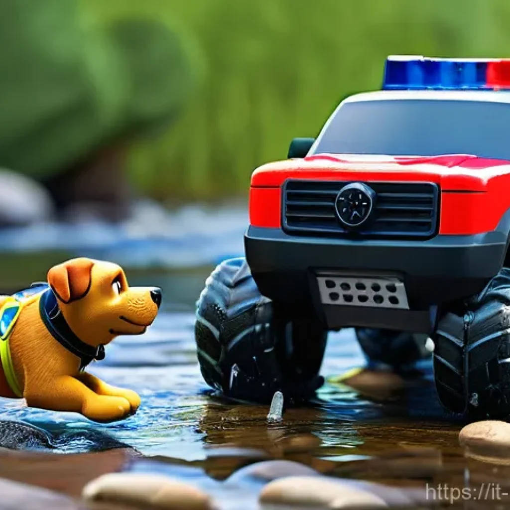 퍼피구조대 주제와 관련된 교훈 - A vibrant, dynamic illustration of the PAW Patrol team actively engaged in a coordinated rescue miss...