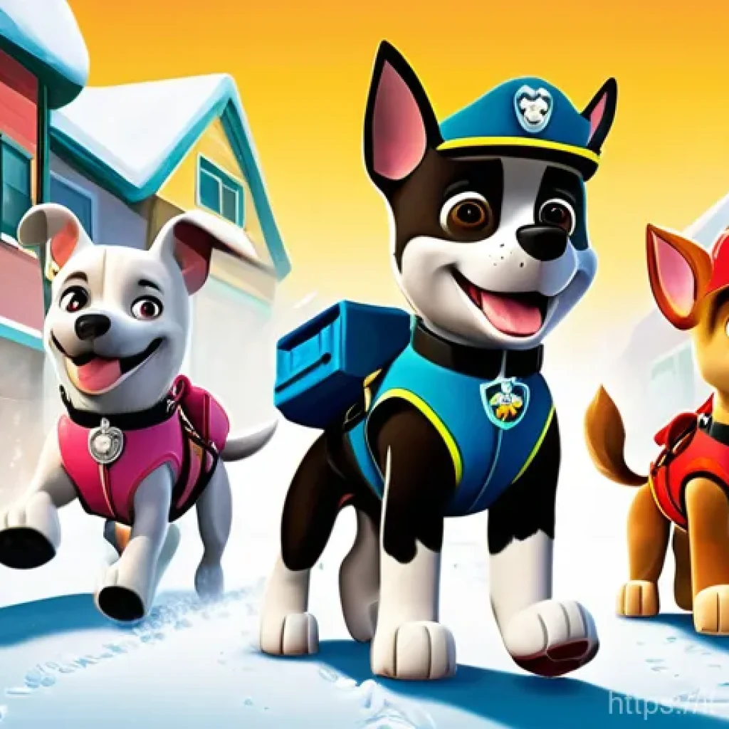 퍼피구조대 공식 포스터 디자인 - **Vibrant Action and Character Focus:**
    "A vibrant and dynamic poster-style illustration featuri...