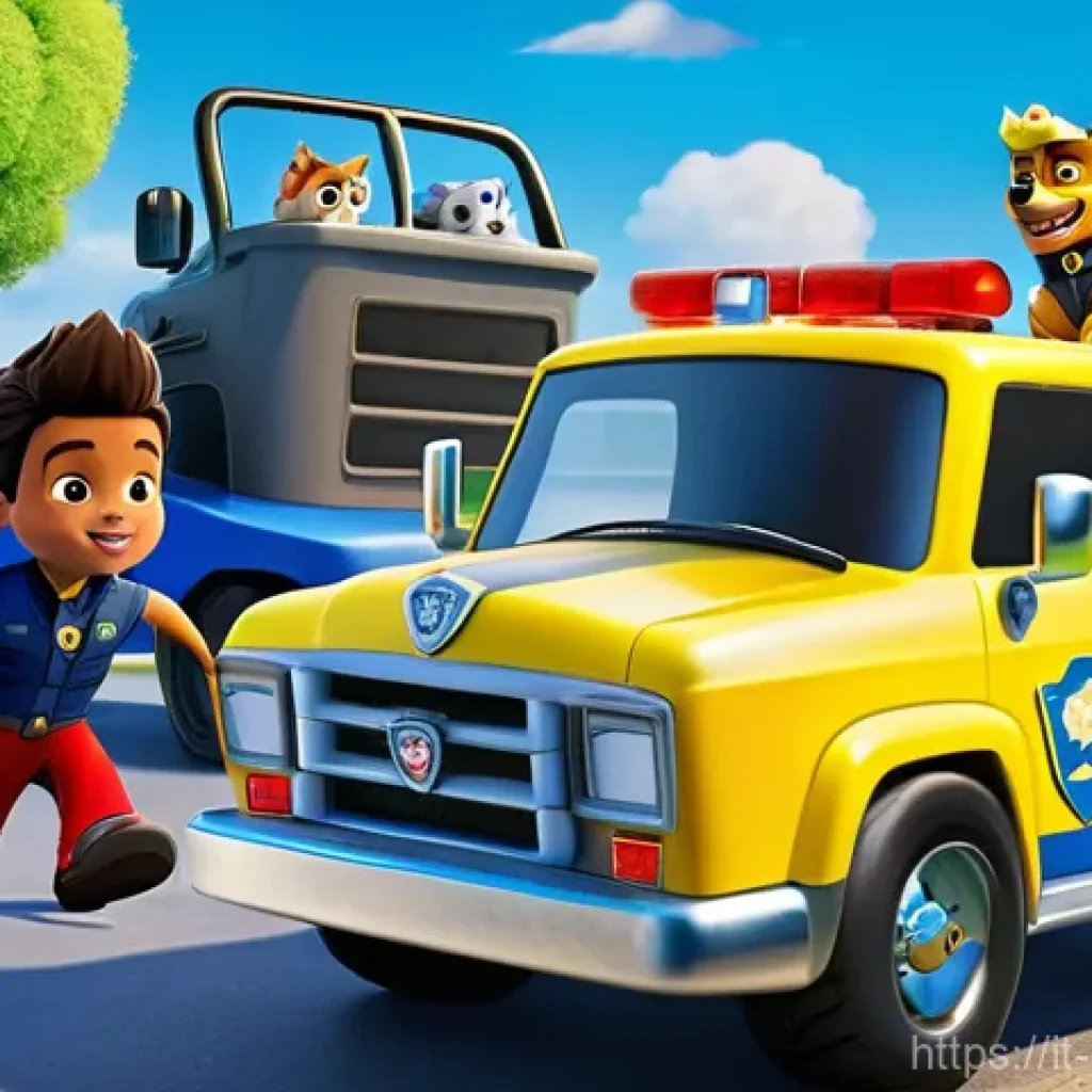 퍼피구조대 해외 인기 요인 - **Prompt: "A vibrant and cheerful illustration of the entire Paw Patrol team – Chase, Marshall, Skye...