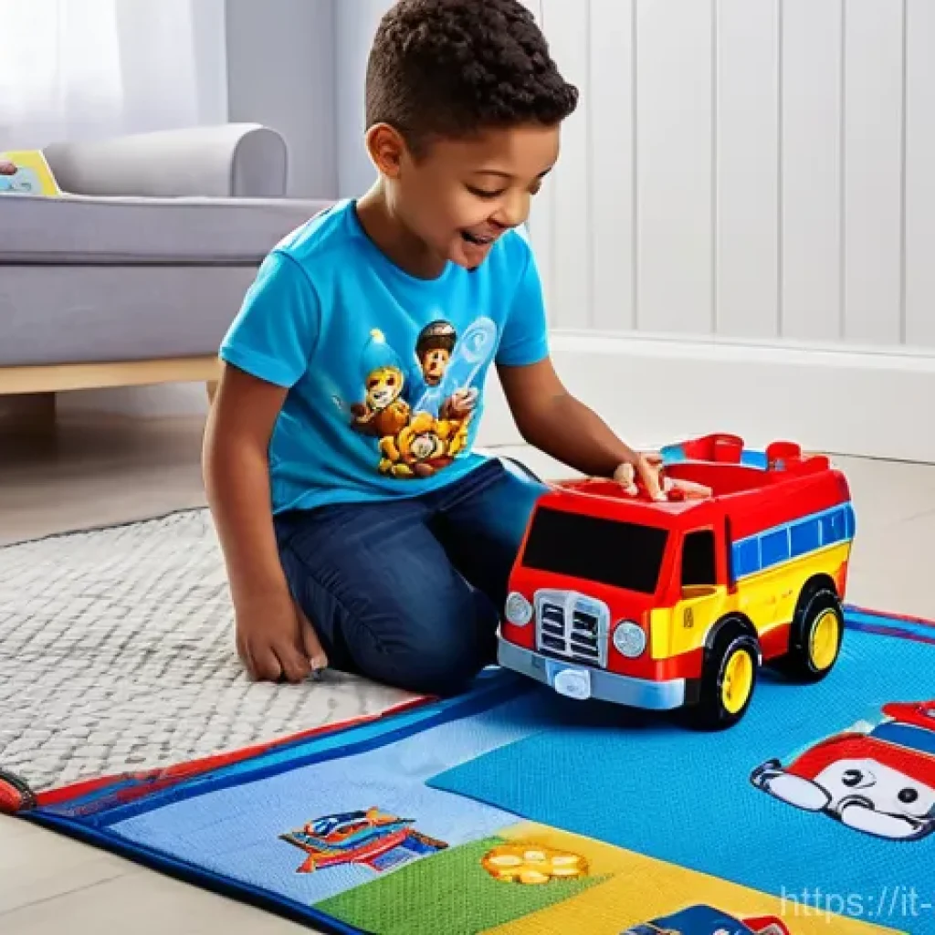 퍼피구조대 방송 후원사 - **Prompt:** A vibrant and cheerful scene inside a child's bedroom, filled with PAW Patrol merchandis...
