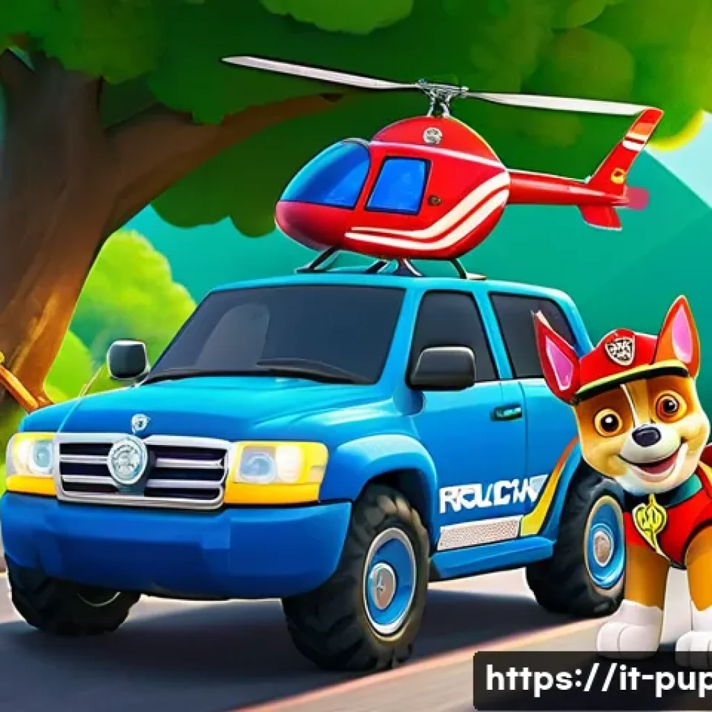 퍼피구조대 미디어 비평 - **Prompt:** A vibrant, dynamic illustration of the Paw Patrol team actively engaged in a safe, light...