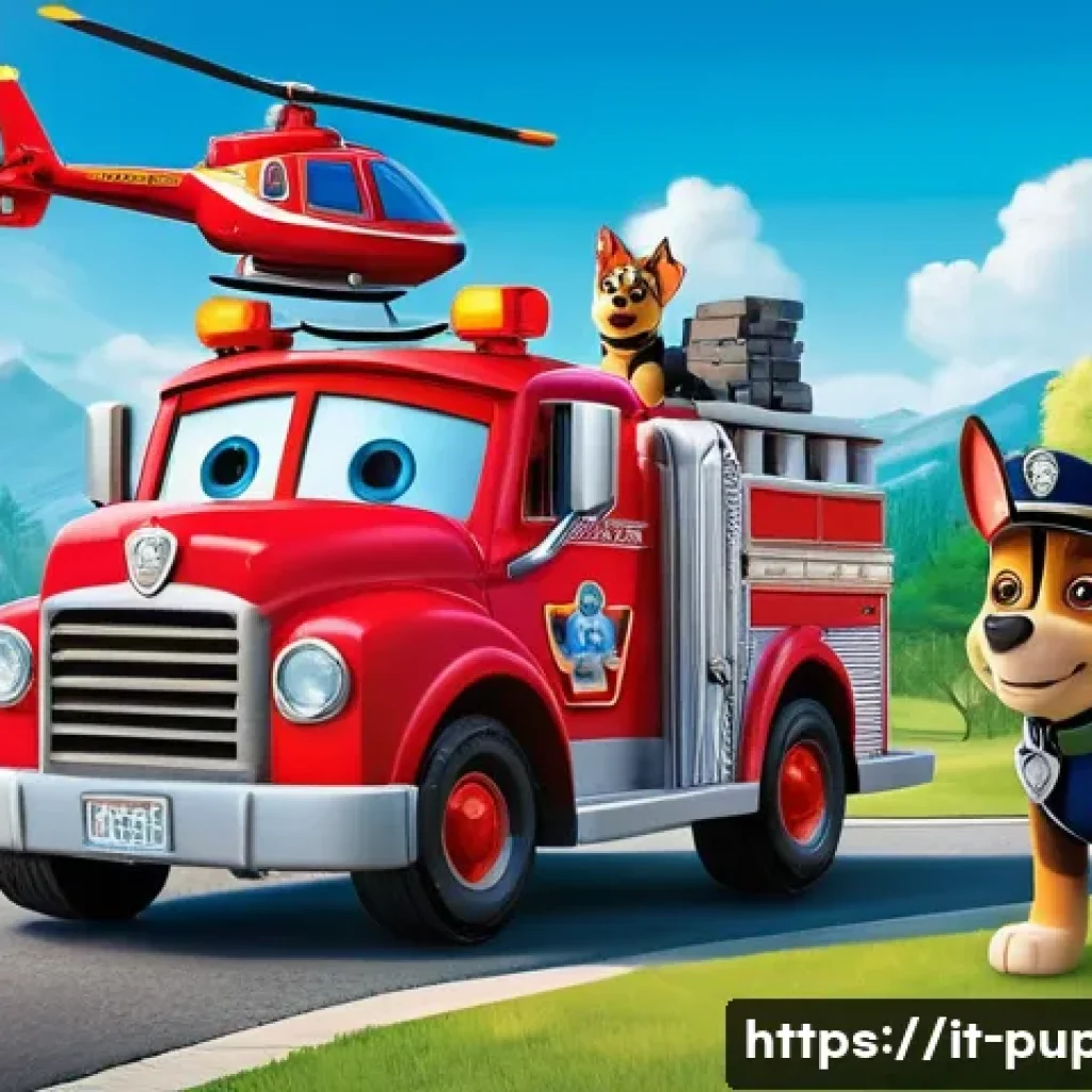 퍼피구조대 가족 시청 프로그램 - **A Vibrant Team Rescue in Adventure Bay:**
    "A bright, cheerful, and action-packed illustration ...