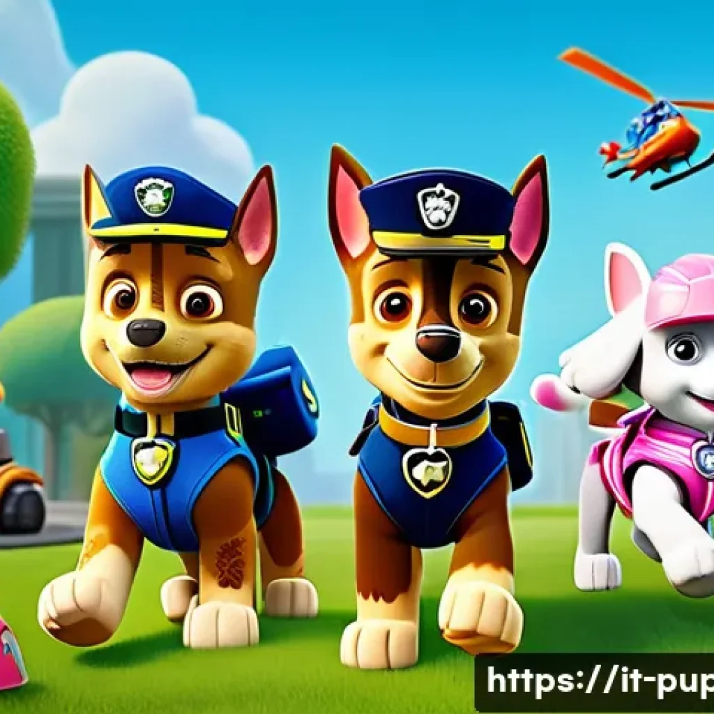 퍼피구조대 게임 출시 정보 - A vibrant, detailed scene featuring the Paw Patrol pups in action during a cooperative rescue missio...