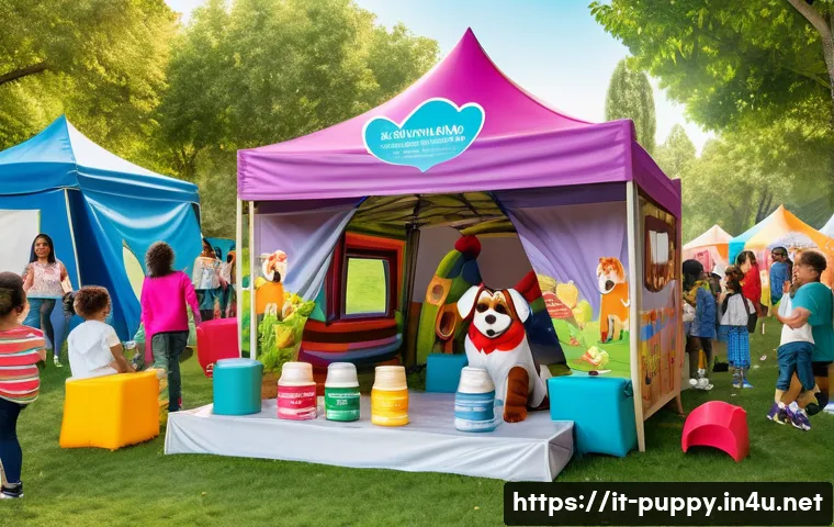 퍼피구조대 어린이 행사 협찬 - A vibrant and colorful children’s event scene in an Italian urban park, featuring children wearing d...