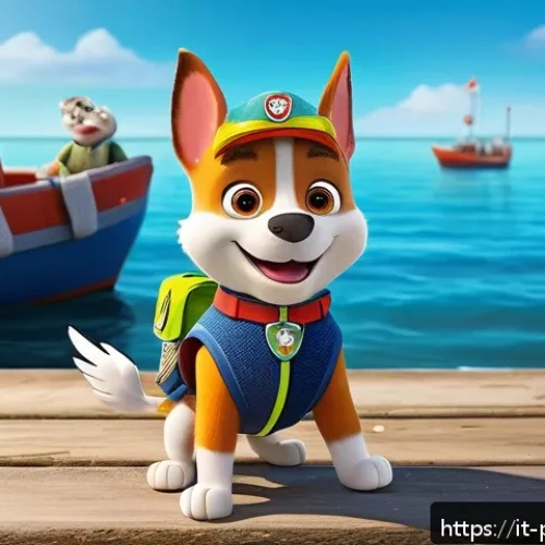 Home 32 퍼피구조대 악당 캐릭터의 유머 - A colorful and lively cartoon scene featuring a clumsy villain character inspired by Captain Turbot ...